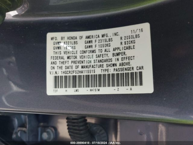 1HGCR2F52HA115515 Honda Accord Sport