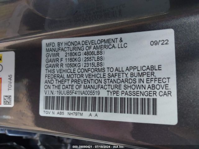 19UUB5F41NA005519 Acura Tlx Technology Package