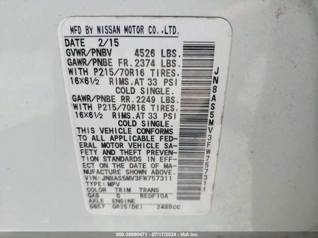 Nissan Rogue Select S 2015 JN8AS5MV3FW757311 Image 9