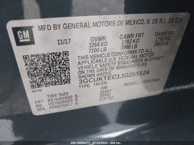3GCUKTEC1JG255124 Chevrolet Silverado 1500 High Country