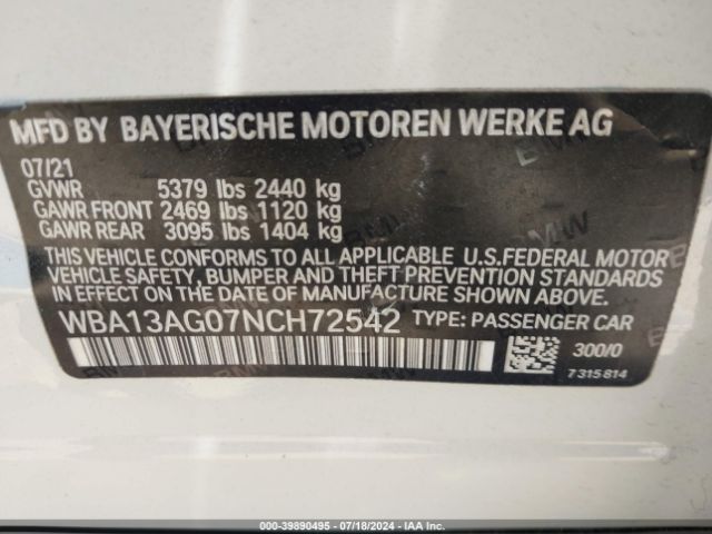 WBA13AG07NCH72542 BMW 530e
