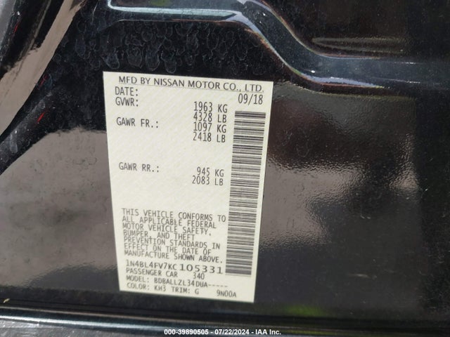Nissan Altima 2.5 Platinum 2019 1N4BL4FV7KC105331 Image 9