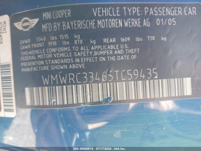 2005 MINI COOPER WMWRC33465TC59435 Photo 8