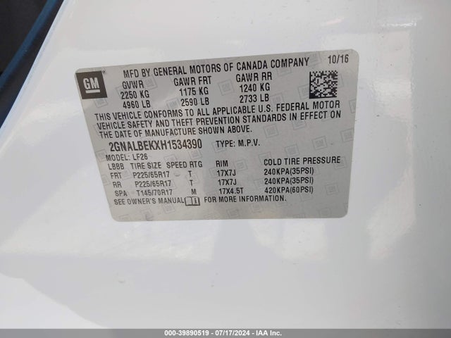 Chevrolet EQUINOX LS 2017 2GNALBEKXH1534390 Image 9
