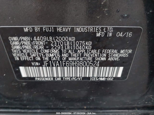 JF1VA1F69H9800524 Subaru Wrx Premium