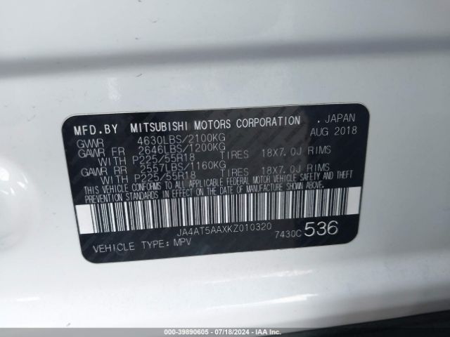 JA4AT5AAXKZ010320 Mitsubishi Eclipse Cross Sel