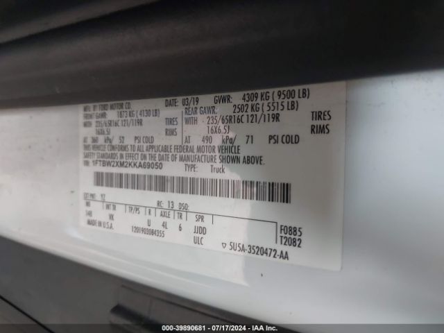 1FTBW2XM2KKA69050 Ford Transit-350