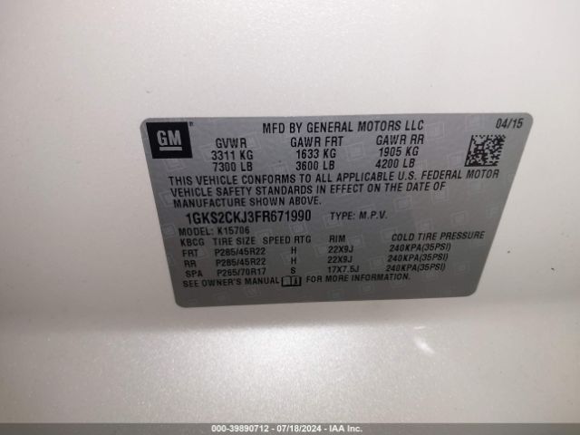 1GKS2CKJ3FR671990 GMC YUKON DENALI