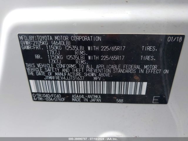 JTMRFREV4JJ731637 Toyota Rav4 Xle