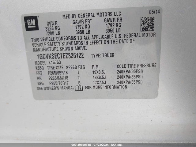 Chevrolet Silverado 1500 1lz 2014 1GCVKSEC7EZ326122 Image 9