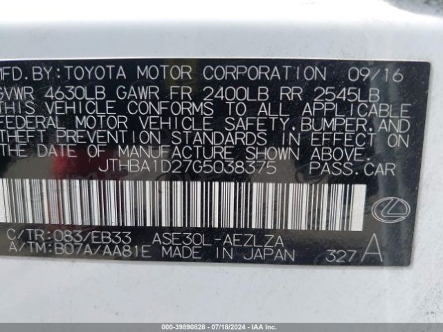 JTHBA1D27G5038375 Lexus IS 200T