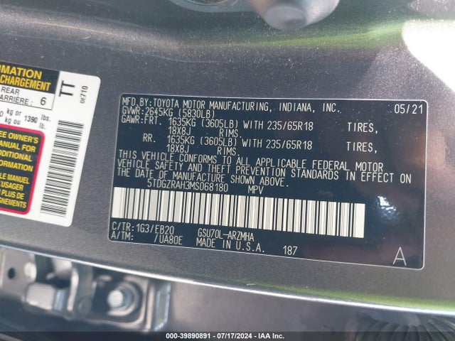 Toyota Highlander Xle 2021 5TDGZRAH3MS068180 Image 9