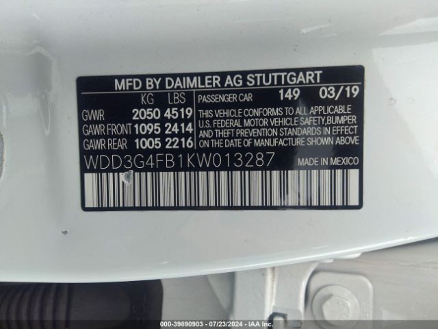 WDD3G4FB1KW013287 Mercedes-Benz A 220 4matic