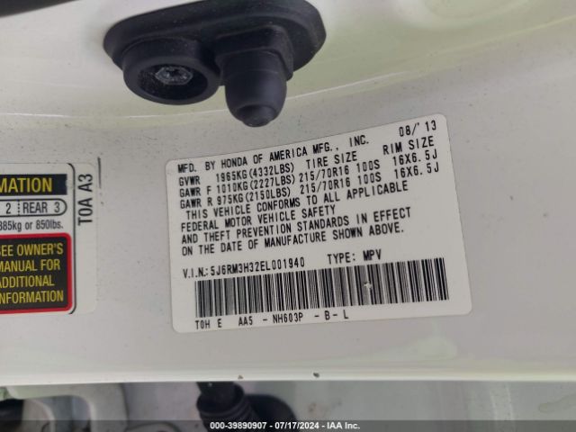 5J6RM3H32EL001940 Honda CR-V LX