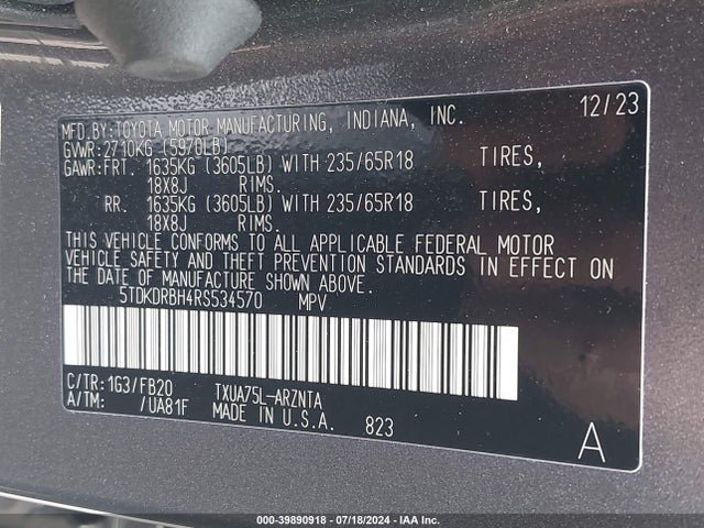 Toyota Highlander Le 2024 5TDKDRBH4RS534570 Image 9