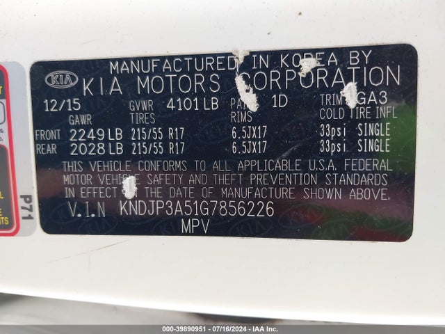 KIA SOUL + 2016 KNDJP3A51G7856226 Image 9