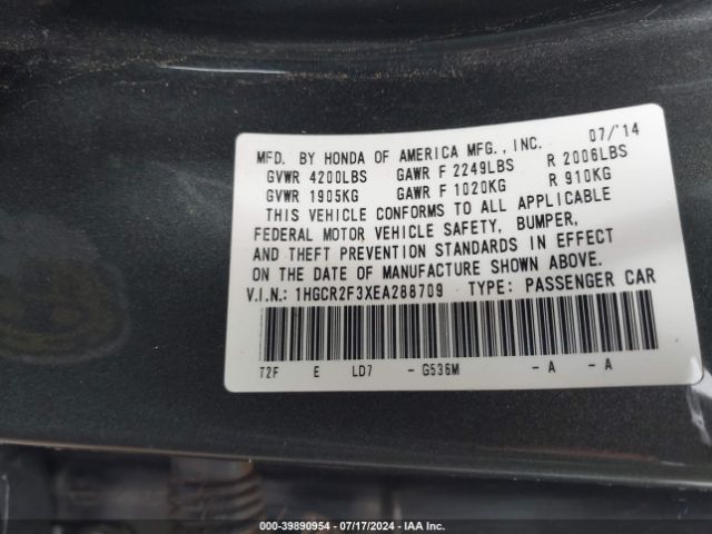 1HGCR2F3XEA288709 Honda ACCORD LX