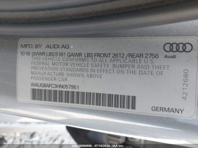 WAUG8AFC3HN057951 Audi A6 2.0t Premium