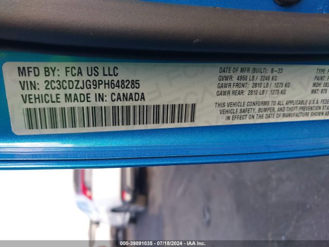 2C3CDZJG9PH648285 Dodge Challenger Gt