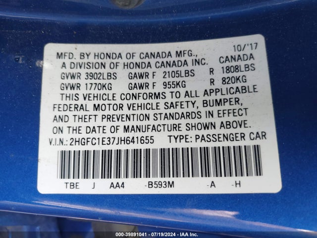Honda Civic Ex-t 2018 2HGFC1E37JH641655 Image 9