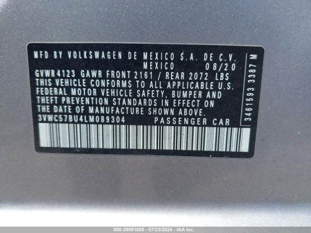 3VWC57BU4LM089304 Volkswagen Jetta 1.4t R-line/1.4t S/1.4t Se