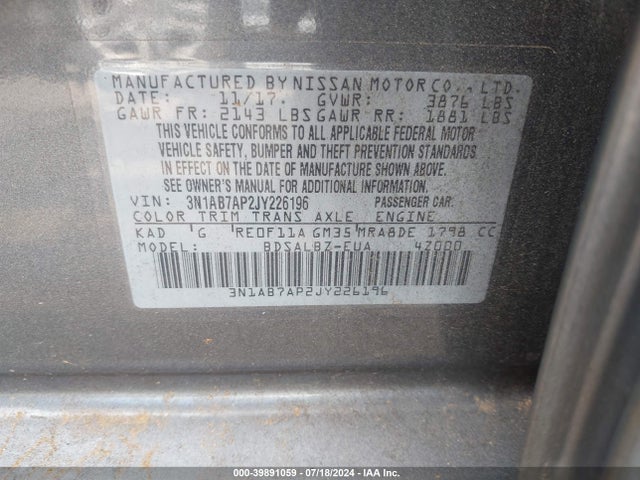 Nissan SENTRA S 2018 3N1AB7AP2JY226196 Image 9