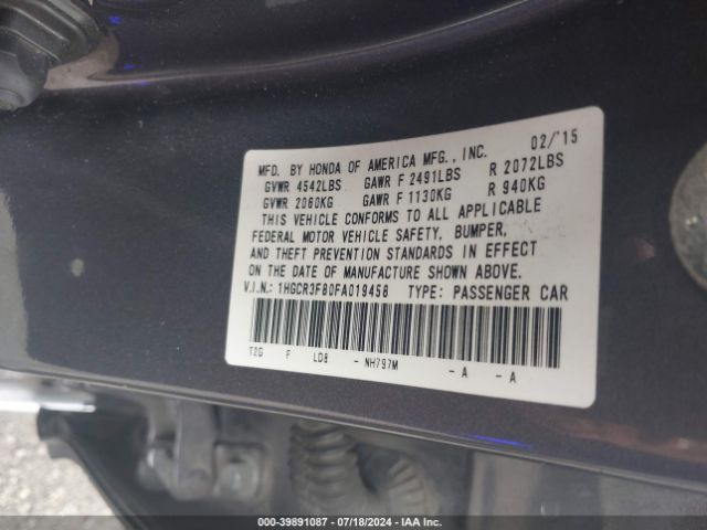 1HGCR3F80FA019458 Honda Accord Ex-l V-6
