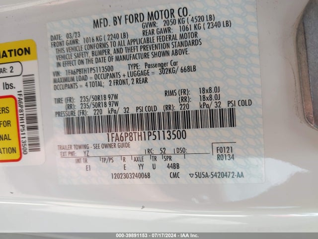 Ford Mustang Ecoboost Premium Fastback 2023 1FA6P8TH1P5113500 Image 9