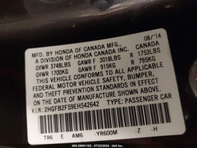 2HGFB2F59EH542642 Honda Civic Lx