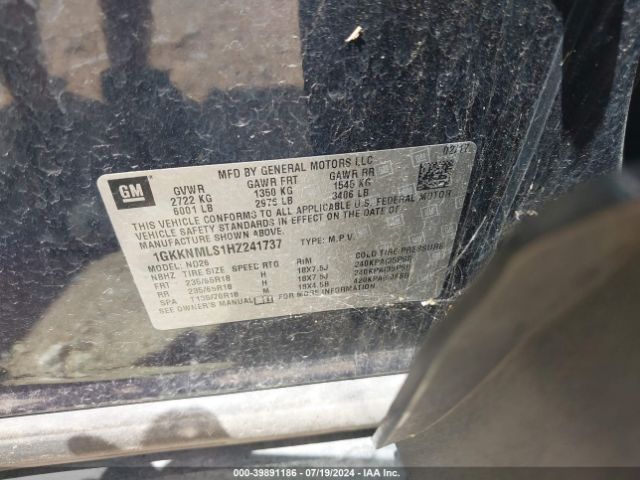 1GKKNMLS1HZ241737 GMC Acadia Slt-1