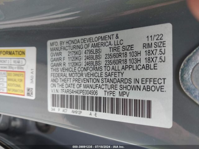 7FARS4H40PE004906 Honda Cr-v Ex Awd
