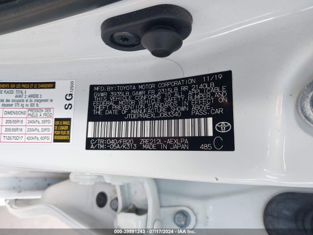 Toyota COROLLA LE 2020 JTDEPRAEXLJ083340 Image 9
