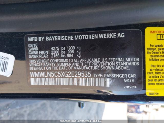 WMWLN5C5XG2E29535 Mini Clubman Cooper