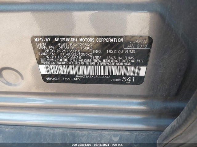 2018 MITSUBISHI OUTLANDER JA4AZ3A3XJZ039237 Photo 8