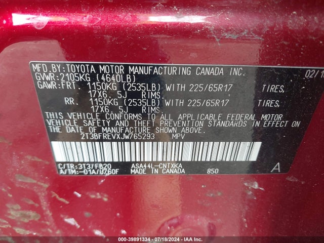 Toyota RAV4 LE 2018 2T3BFREVXJW765293 Image 9
