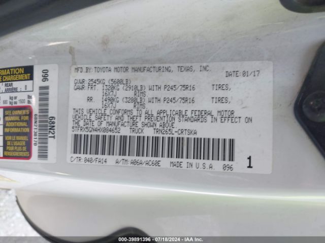 5TFRX5GN4HX084652 Toyota Tacoma Sr