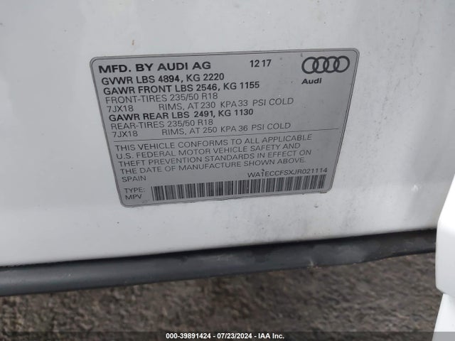 WA1ECCFSXJR021114 Audi Q3 2.0t Premium/2.0t Sport Premium