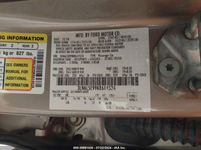 3LN6L5E99KR614534 Lincoln Mkz Reserve Ii