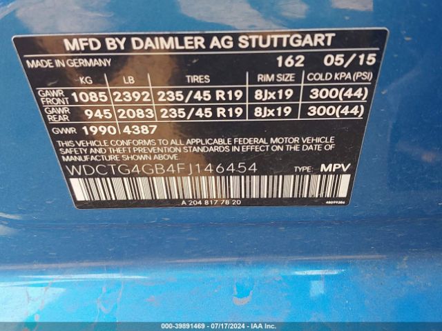 WDCTG4GB4FJ146454 Mercedes-Benz Gla 250 4matic