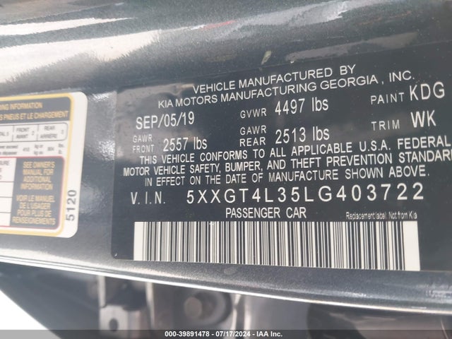 KIA Optima Lx 2020 5XXGT4L35LG403722 Image 9