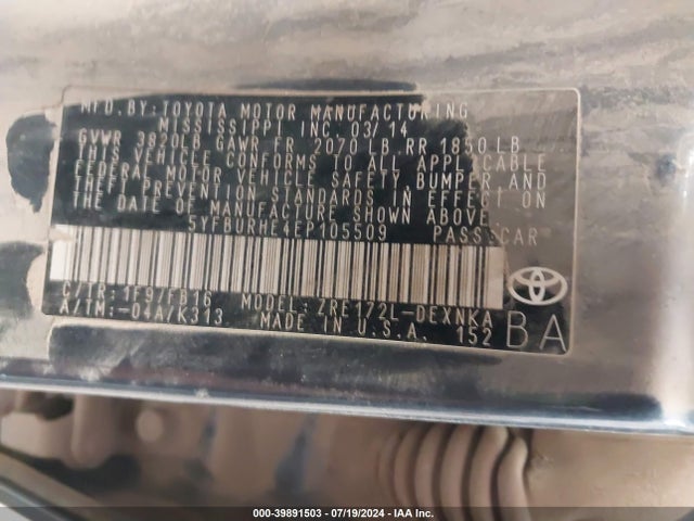 Toyota COROLLA LE 2014 5YFBURHE4EP105509 Image 9