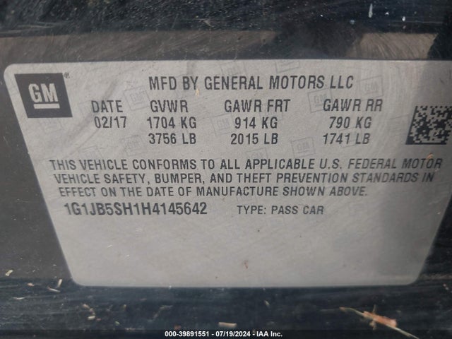 Chevrolet Sonic Ls Auto 2017 1G1JB5SH1H4145642 Image 9