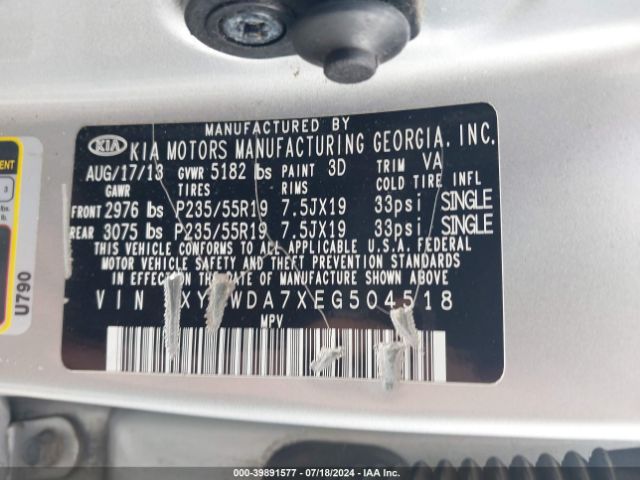 5XYKWDA7XEG504518 KIA Sorento Sx V6
