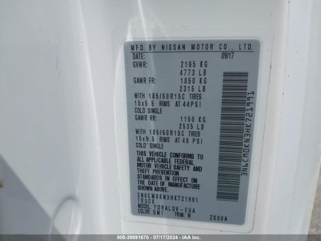 Nissan Nv200 S 2017 3N6CM0KN3HK721991 Image 9