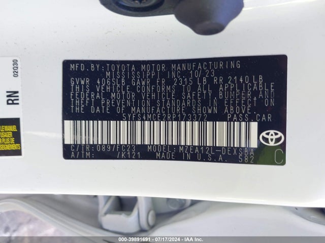 Toyota COROLLA SE 2024 5YFS4MCE2RP173372 Image 9