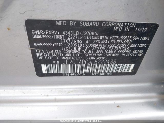 JF2GTAPC9L8222488 Subaru Crosstrek Premium