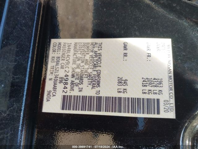 1N4BL4CV9LC249842 Nissan Altima Sr Fwd