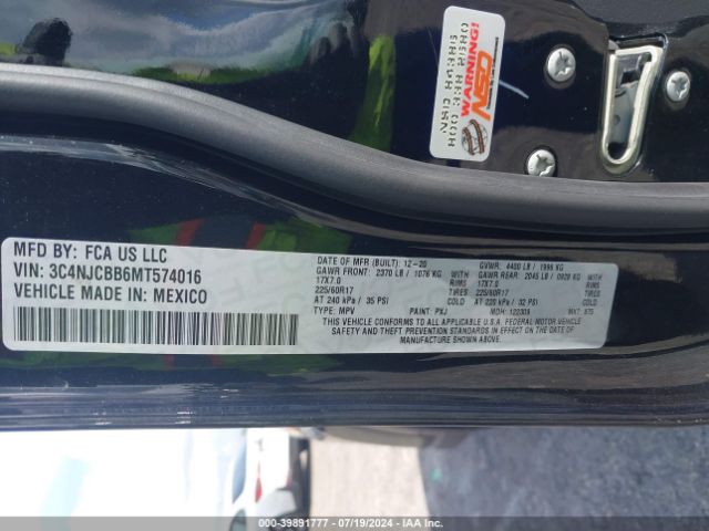 3C4NJCBB6MT574016 Jeep Compass Latitude Fwd