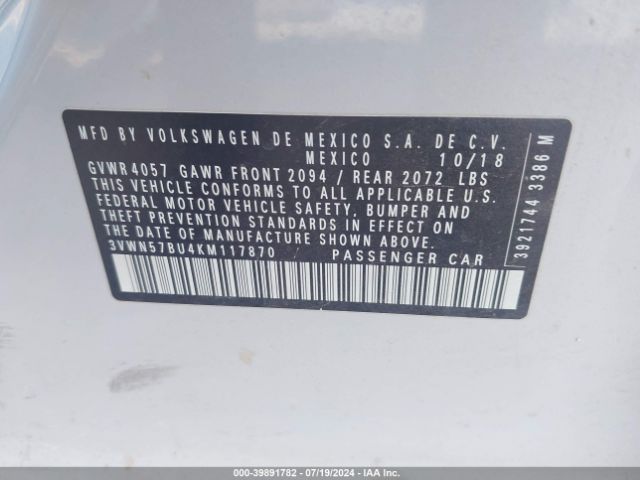 3VWN57BU4KM117870 Volkswagen Jetta 1.4t S
