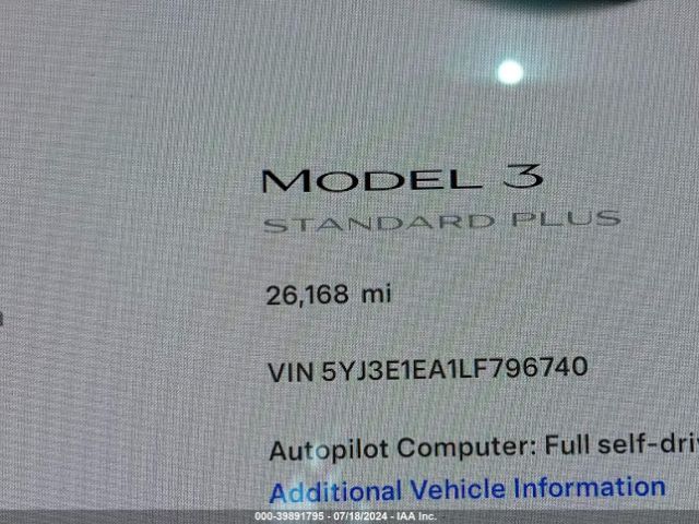 5YJ3E1EA1LF796740 Tesla Model 3 Standard Range Plus Rear-wheel Drive/standard Range Rear-wheel Drive